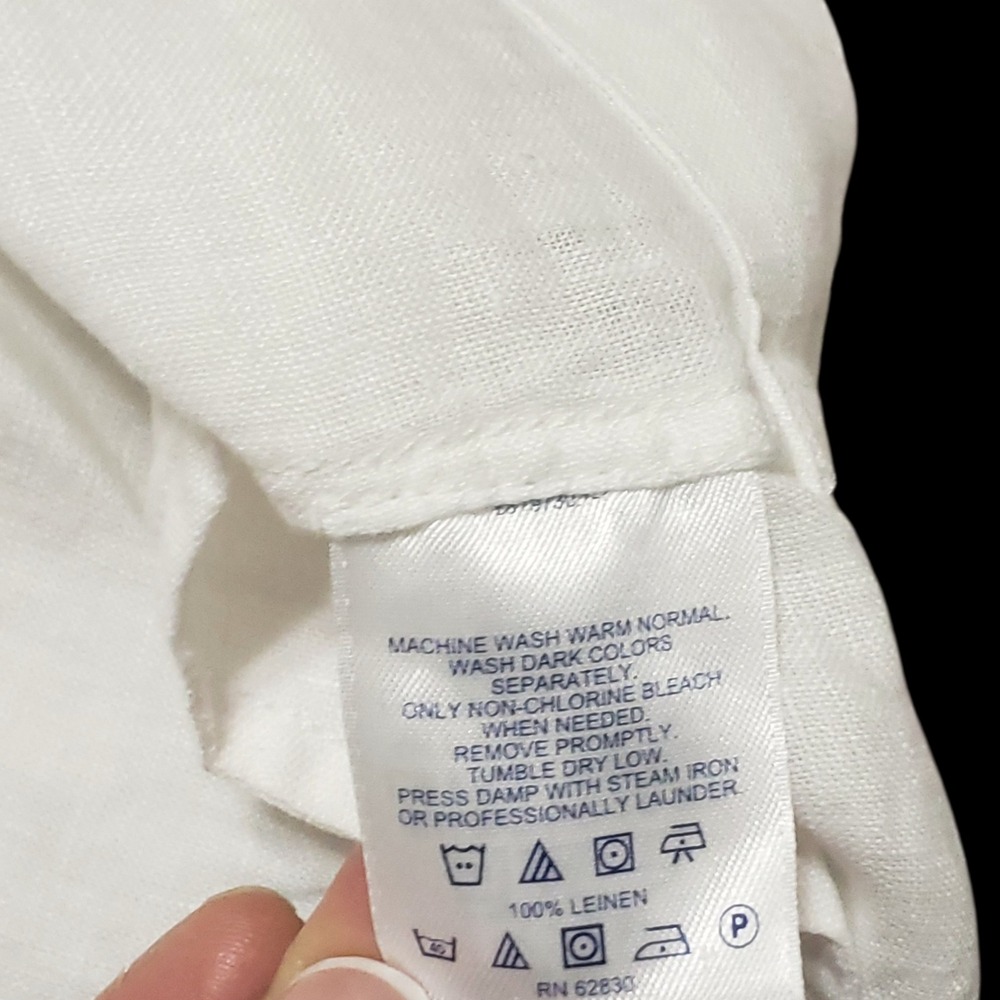 Lands End White 100% Linen V-Neck Tunic Coverup Top Womens Large 14-16 - Picture 7 of 11